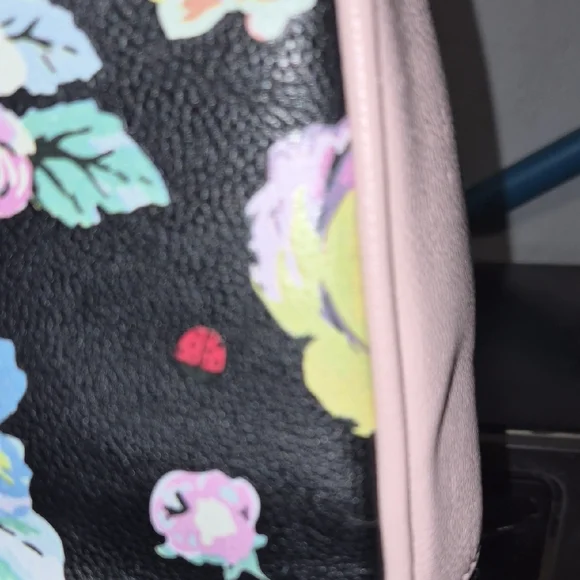 Betsey Johnson Black Floral Satchel with Pink Handles & Bow - Picture 4 of 9